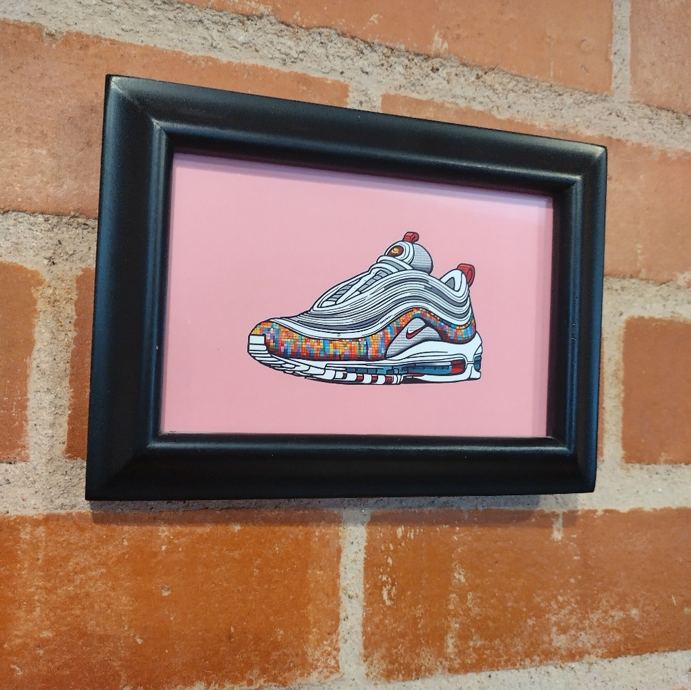 8 Bit Nike Airmax 97 Framed Mini Art Print lo-fi Pixel Art By Neon Nicho